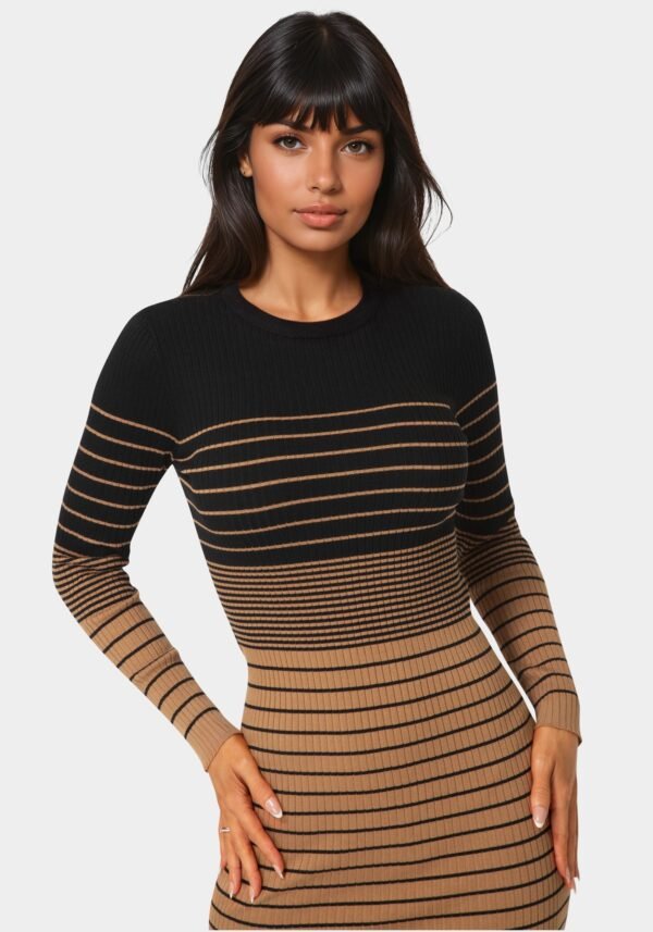704560_camel-black_4_62ec6835-08a4-4330-9147-4765797335b9 Stripe Rib Long Sleeve Maxi Dress