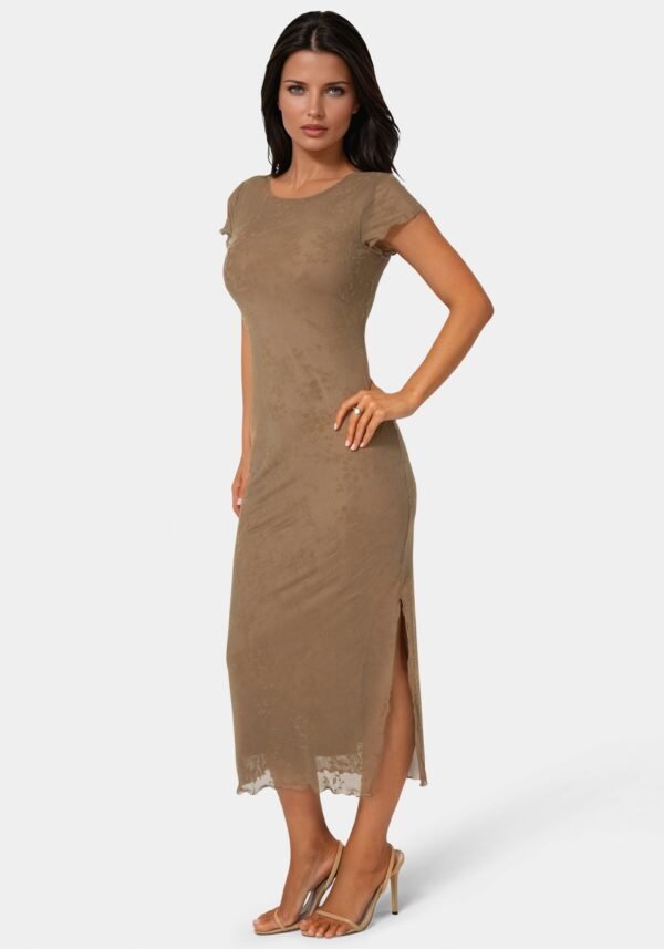 Flocking Mesh T-Short Maxi Dress
