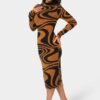 bebe1602_brown-black_2_e5d0f4e4-71f8-4938-991b-4bae33cbe971 Jacquard Funnel Midi Sweater Dress