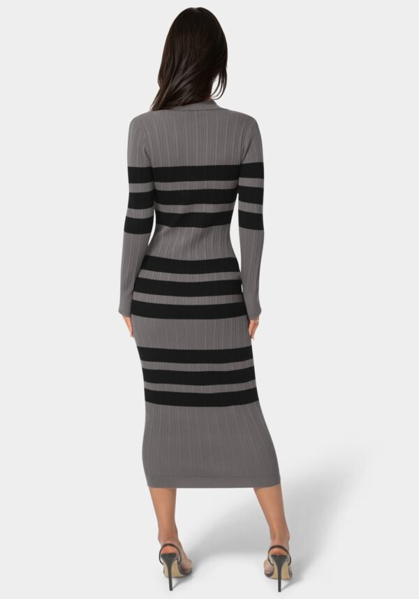 bebe1603_charcoal-black_3_8dac28e1-22c1-4017-929f-ba9e3378b99e Long Sleeve Collared Striped Knit Dress