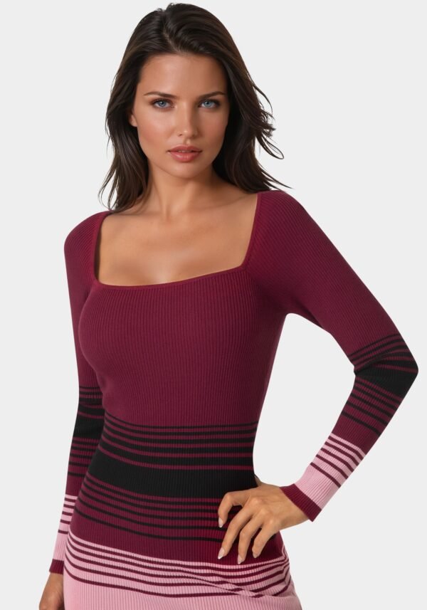 bebe2111_wine-multi_4_e86292c7-6fe8-49af-bf7f-23641420ac2a Stripe Rib Sweater Midi Dress