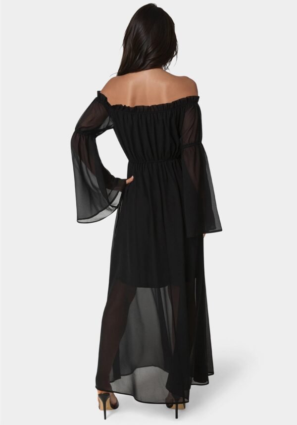 bebe2151_black_3_3c03ea97-0209-4d21-9724-0e9a40662f46 Off the Shoulder Bell Sleeve Maxi Dress