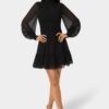 bebe2152_black_1_73d71738-2556-40fc-a8f4-a436f537af16 Long Sleeve Mock Neck Chifon Smocked Mini Dress