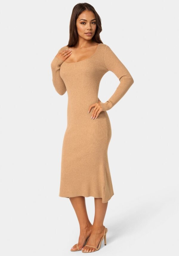 bebe2162_camel_2_f148433d-0350-4b9a-a293-251b79f588ba Long Sleeve Scoop Neck Sweater Midi Dress