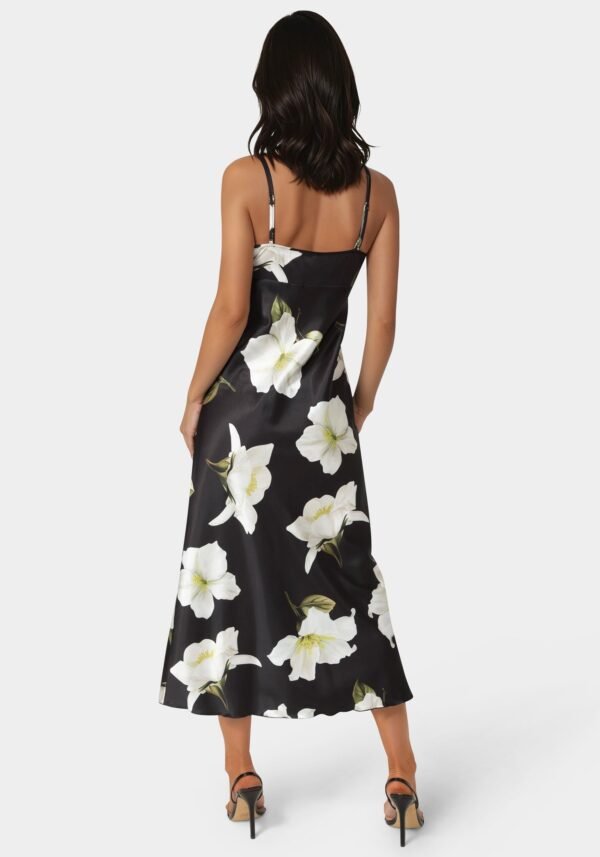 Printed Satin V-Neck Maxi Dress
